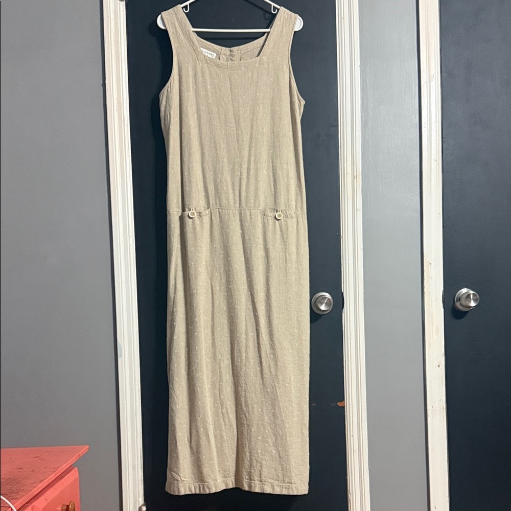 Freeport Studio Vintage Linen Blend Sleeveless Maxi Dress Neutral Pockets Sz 14